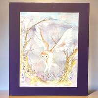 Watercolour Painting signed Original "The Mystic Barn Owl" by professional UK Artist Mark