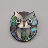 Inlaid Abalone Shell and Mother of Pearl Owl Brooch Pin- Owl Collector Gift- Bird Jewelry- Gift for 