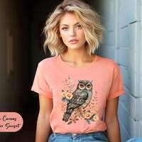 Womens Owl T-Shirt,Owl Shirt For Gift,Owl Lover Shirt,Bird Lover Shirt,Boho Flower Shirt,Nature Love