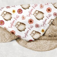 PERSONALIZED OWL GIRL Name Blanket Woodland Theme Boho Owl Baby Blanket, Flowers Owl Baby Girl Blank