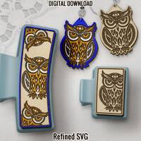 Owl Hair Clips SVG, Owl Earring File Set, Owl Laser Hair Claw, Hair Clip SVG, Owl Claw Clip Laser Fi