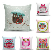 Funny Owl Family Cushion Cover, Baby Owl Pillow case, Animal Pink Love Pattern Pillow cover,Garden P