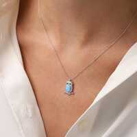 Blue Opal Owl Necklace, Opal Owl Pendant, Silver Opal Pendant, Animal Lover Jewelry, Australian Opal