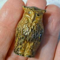 Vintage Miniature Owl Small Ceramic Owl Figurine Brown Glaze Fairy Garden Baby Owl Wildlife Bird Jap