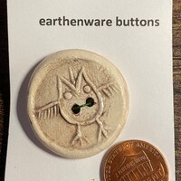 ONE Large Beige Earthenware Ceramic Bird Owl Button By Logger's Daughter Glossy Glazed Front 2-h