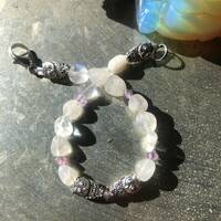 Boho Owl Totem  Moonstone Bracelet with Amethyst Saucers -- June Birthstone -- February Birthstone