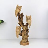 Handcrafted Wooden Owl Family on Driftwood | Rustic Woodland Decor | Three Owls | Nature-Inspired Ho