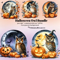 11 Watercolor Halloween Owl Collection Clipart, Halloween Autumn Fairytale Owl, Halloween Owl Clipar