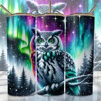 Owl Tumbler Wrap Png, 20oz Skinny Sublimation Tumbler Design, Northern Lights Sublimation Design Png