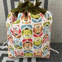 Owls in tulips — tessellated bird and flower print — XL / Sweater Size Drawstring Knitti