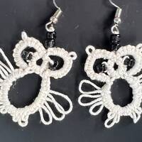 Hand Tatted Owl Earrings - TOE-6097