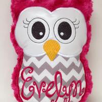 Fuchsia and Gray Chevron Plush Owl Stuffie - 8.5" x 6.5"