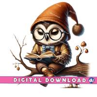 Owl Gnome Reading a Book PNG Digital Download Clipart - Printable Art for Dtg Dtf Apparel Mugs T-Shi