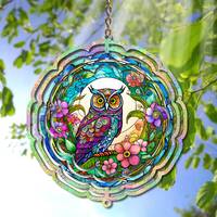 Owl Wind Spinner Sublimation Design - Colorful Stained Glass PNG for Personal and Commercial Use - P