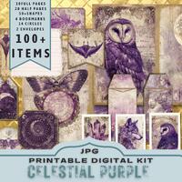 Celestial Purple Digital Kit: Moon, Stars, Owl 30 jpg letter size pages (Digital Download)