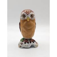 Franklin Mint Owls 1988 Collector's Treasury of Brown Pastel Flower Base EUC