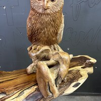 Handcrafted Teak Root Owl Sculpture | Unique Rustic Home Decor | Artisan Craftsmanship