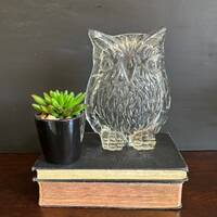 Vintage L.E. Smith Clear Glass Owl Ashtray - Mid Century Modern Decor
