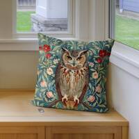 Owl Pillow Cover, beautiful owl with blue floral design, handmade cushion cover, Print both sides, w