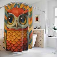 Retro Owl Shower Curtain - 50's Geometric Design, Fun Mid-Century Modern Bathroom Decor, Perfect