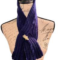 Navy Blue Scarfette with Owl Pin