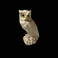 Vintage White Alabaster Owl Yellow Eyes Figure Sculpture Statue Shelf Sitter Paperweight Desk Decor 