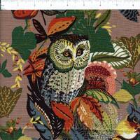 Fall Harvest Owl in Mushroom by Alexander Henry - Sold in Half Yard Increments