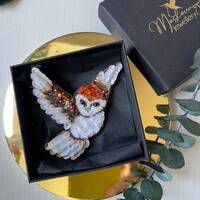 Beaded owl brooch pin