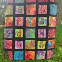 Handmade Quilt Rainbow Owls in Batik 54" x 66"