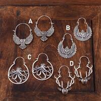 Silver Animal Hoop Earrings: Owl, Hawk, Deer, Octopus