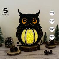 Owl paper cut lantern owl  template, Sillhouette, 3D papercut lightbox svg file DIY, cutting Cricut,