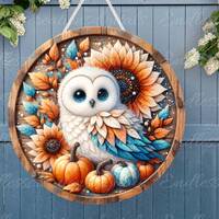 FALL OWL ROUND door hanger, wreath sign, round cutting board, coasters etc. sublimation high resolut
