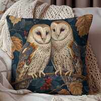 Barn Owl Couple Pillow: William Morris Inspired Cottagecore Decor
