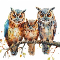 Watercolor Owls Clipart, High-Resolution JPG Images (Digital Download)