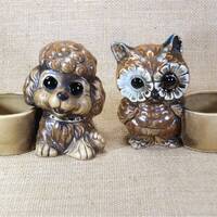 Ceramic Poodle And Owl Small Planters/Pin Dishes