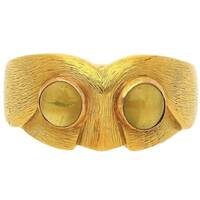 Vintage Potter & Mellen "Owl" Chrysoberyl Cats-Eye Men's Brushed 18k Gold Ring