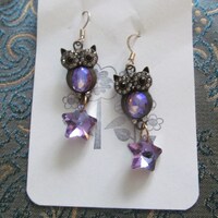 handmade lilac owl and lilac star earrings