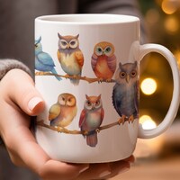 Colorful Watercolor Owl Mug, Cute Owl Art Mug, Artistic Owl Design Mug, Colorful Owl Mug Gift, Anima