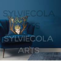 Forest Core Nature Lover Pillow, Original Whimsical Art, Mystical Gothic Woodland Fairy Melancholy O