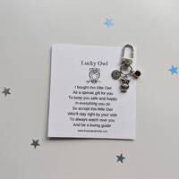 Lucky owl keychain, birthday gift idea, owl keyring, good luck charm, personalised, owl bag charm, f