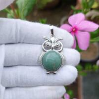 AAA+ Quality Aventurine  Gemstone Owl Pendant In Brass Silver Plated, gift for her, aesthetic pendan