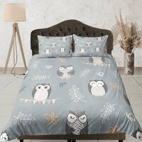 Owl Print bedspread Set, Grey and Beige Bedroom Set, Animal Bedspread, Woodland Bed Cover, Cover, Cu