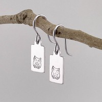 Tiny Sterling Silver Darling Owl Earrings - Hand Stamped Minimalist Earrings - Silver Owl Earrings -