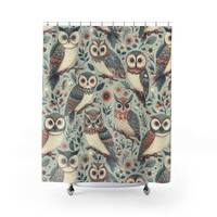 Gathering Owls Teal Shower Curtains | Home Decor Bathroom Decor Bathtub Design Bird Green Forest Ani