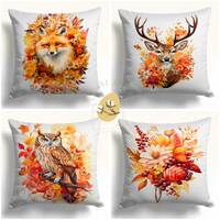 Autumn Animal Pillow Covers with Fox, Deer & Owl &ndash; Fall Floral Cushion Set in Orange and R