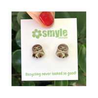 Barking Owl stud earrings, up-cycled vinyl records, nature lover, bird, Australia, original artwork,