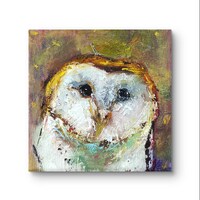 Barn Owl Oil Painting, Impasto Bird Portrait, Rustic Farmhouse Art (8x8)