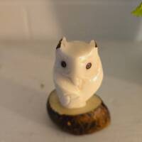 Snowy white Owl Tagua Nut Carving, Owl Decor, Owl sculpture, miniature Owl art, mini owl sculpture