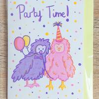 Party Time! Owl Risoprint Birthday Card