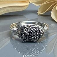 Owl Ring- Sterling Silver, 14k Yellow or Rose Gold Filled Wire Wrapped Small Silver Tone Owl Bead -C